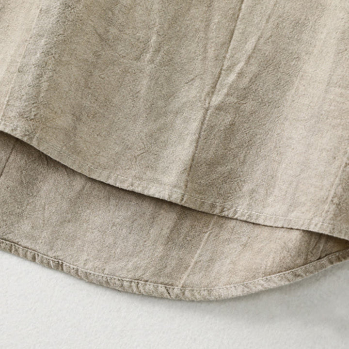 Buddha Stones Plain Pleats Half Buttons Design Stand Collar Men's Long Sleeve Cotton Linen Shirt - image 5