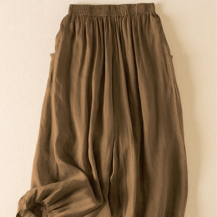 Buddha Stones Summer Plain Casual Cropped Pants Women's Double Layer Cotton Linen Harem Pants With Pockets - image 23
