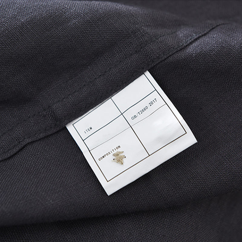 Buddha Stones Summer Half Buttons Design Lapel Men's Short Sleeve Linen Shirt With Pocket - image 10
