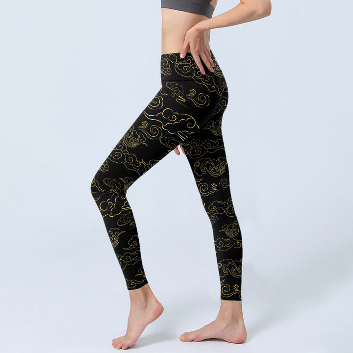 Buddha Stones Golden Clouds Print Gym Leggings Women's Yoga Pants - image 2