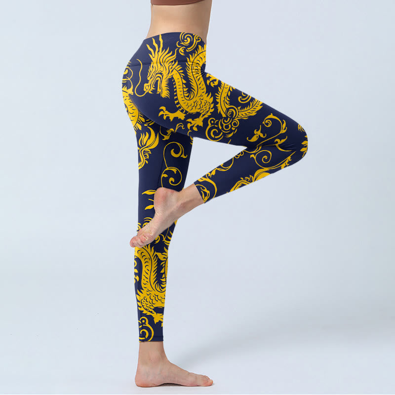 Buddha Stones Golden Dragons Vine Print Gym Leggings Women's Yoga Pants - image 3