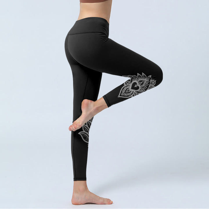 Buddha Stones Heart-shaped Petals Flowers Print Gym Leggings Women's Yoga Pants - image 3