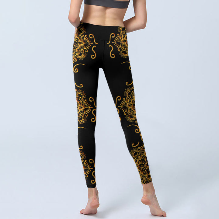 Buddha Stones Golden Mandala Flowers Print Gym Leggings Women's Yoga Pants - image 6