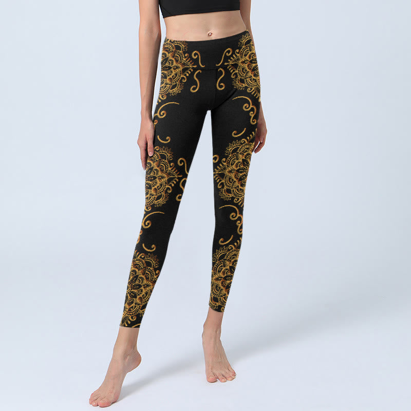 Buddha Stones Golden Mandala Flowers Print Gym Leggings Women's Yoga Pants - image 5