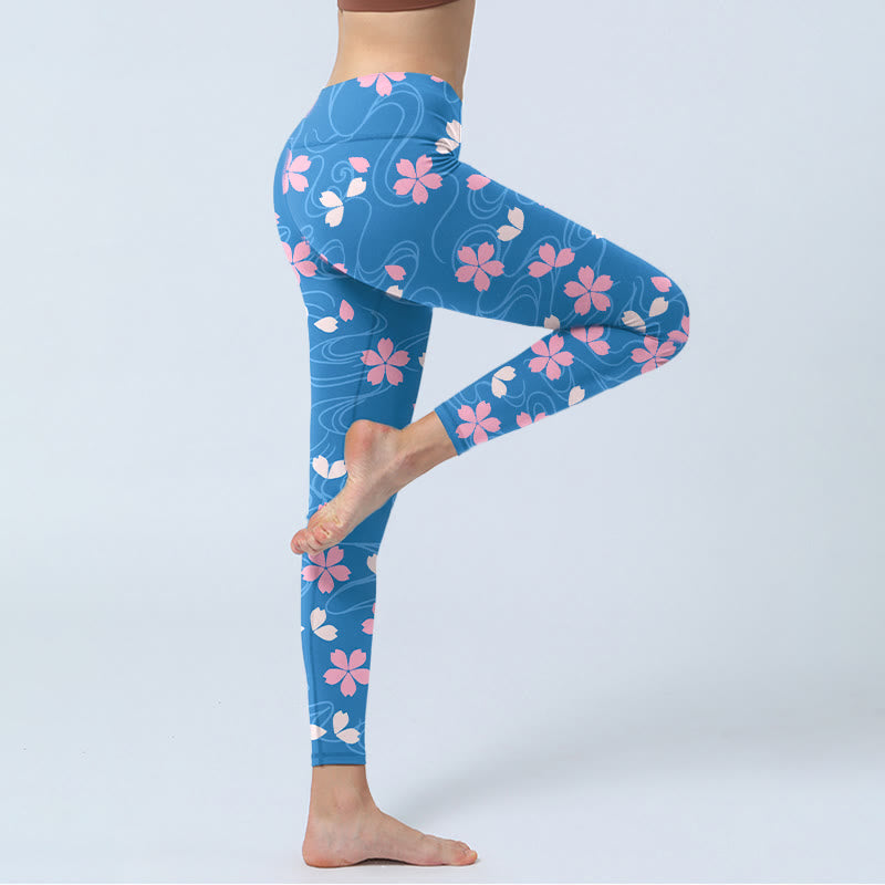 Buddha Stones Pink Cherry Blossoms Lines Print Gym Leggings Women's Yoga Pants - image 3