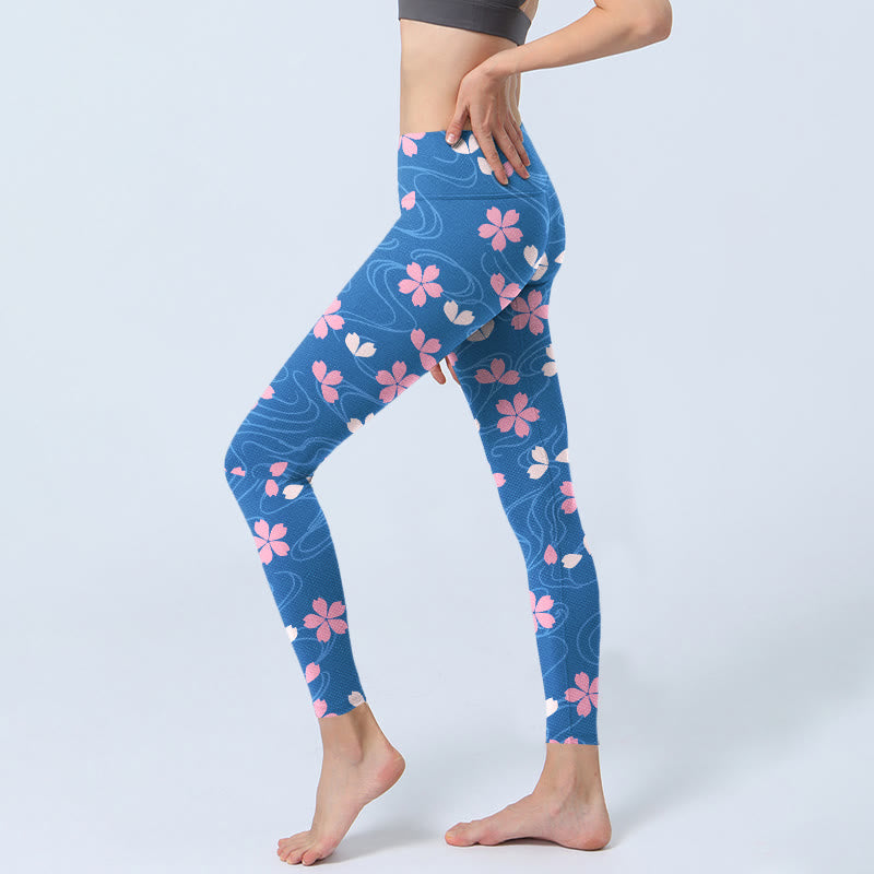 Buddha Stones Pink Cherry Blossoms Lines Print Gym Leggings Women's Yoga Pants - image 2