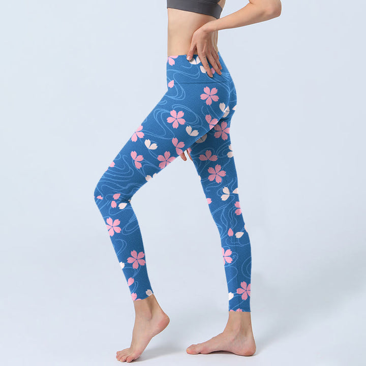 Buddha Stones Pink Cherry Blossoms Lines Print Gym Leggings Women's Yoga Pants - image 2