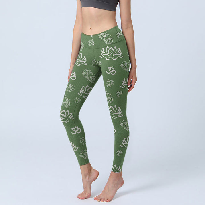 Buddha Stones Lotus Flower OM Symbol Print Gym Leggings Women's Yoga Pants - DarkSeaGreen - US18，UK/AU22，EU50 (4XL) - image 0