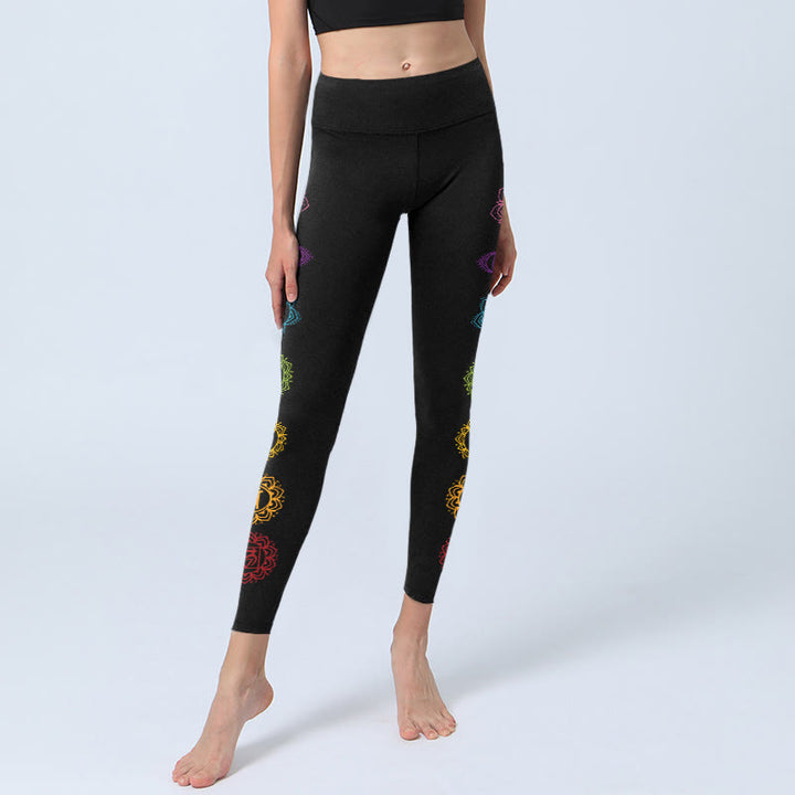 Buddha Stones OM Symbol Sanskrit Characters Print Gym Leggings Women's Yoga Pants - image 5