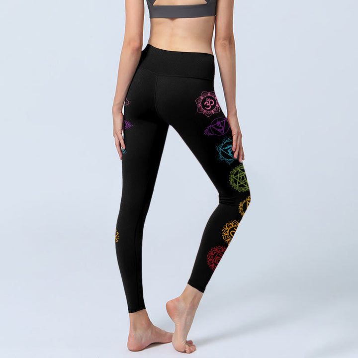 Buddha Stones OM Symbol Sanskrit Characters Print Gym Leggings Women's Yoga Pants - image 4