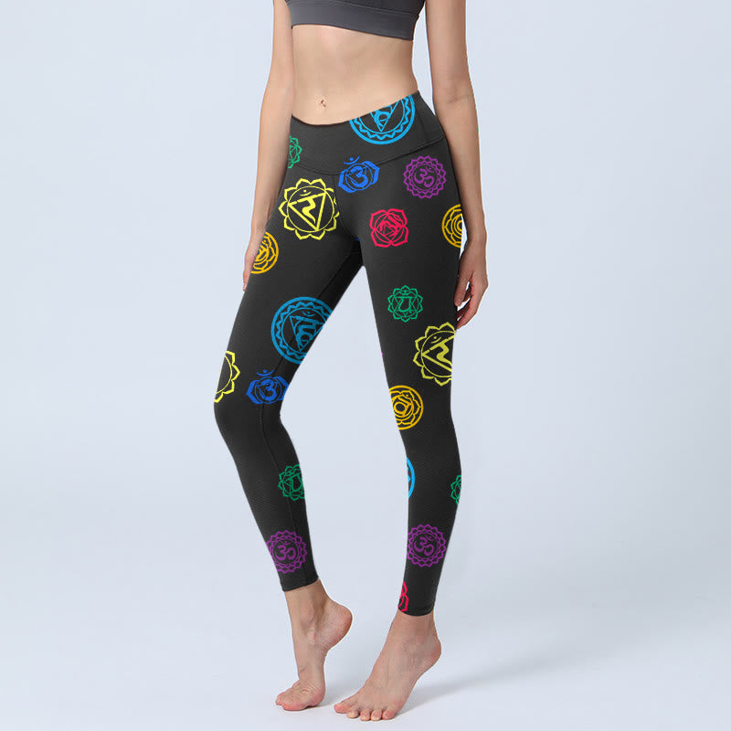 Buddha Stones Geometric OM Symbol Sanskrit Print Gym Leggings Women's Yoga Pants - Black - US18，UK/AU22，EU50 (4XL) - image 0