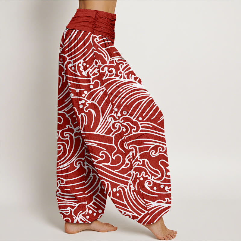 Buddha Stones Cotton Rough Waves Pattern Women's Elastic Waist Harem Pants - image 6
