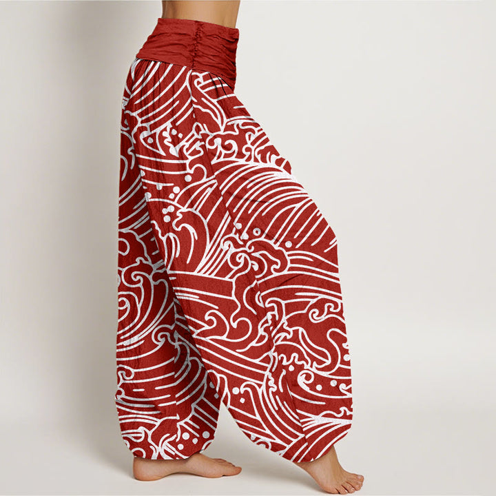 Buddha Stones Cotton Rough Waves Pattern Women's Elastic Waist Harem Pants - image 6