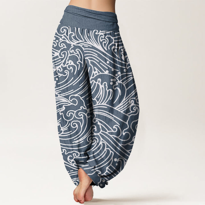 Buddha Stones Cotton Rough Waves Pattern Women's Elastic Waist Harem Pants - image 8