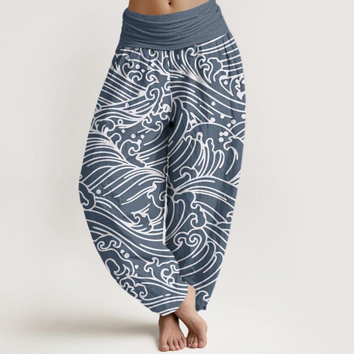 Buddha Stones Cotton Rough Waves Pattern Women's Elastic Waist Harem Pants - LightSteelBlue - US22，UK/AU26，EU54 (6XL) - image 7