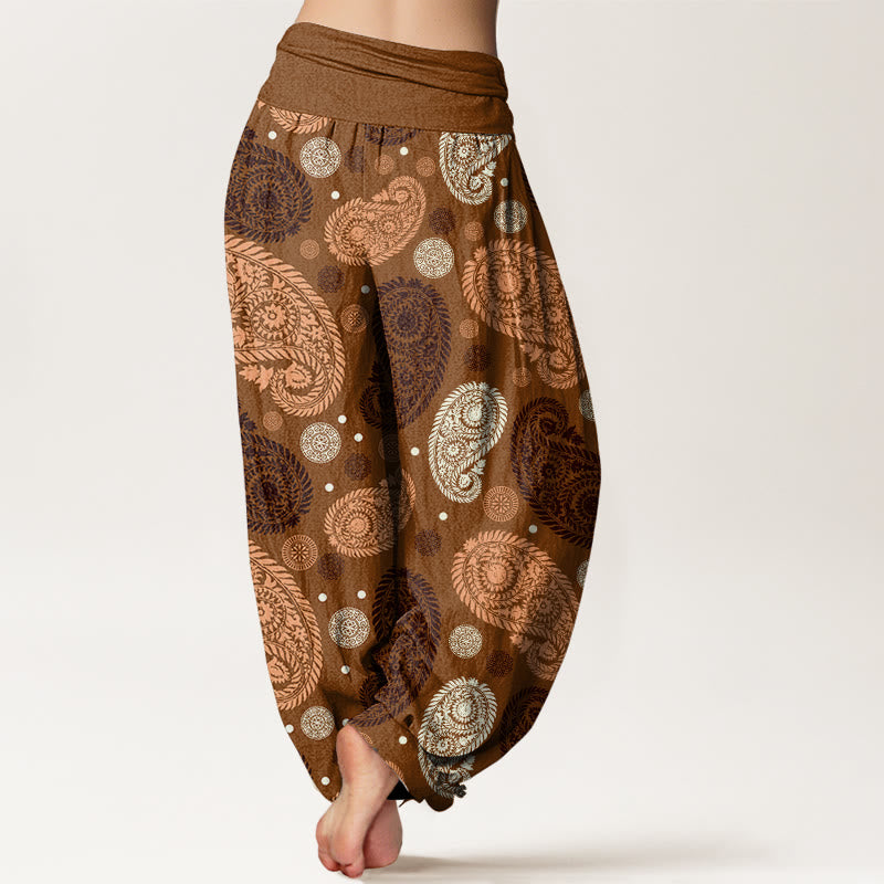 Buddha Stones Cotton Cashew Flower Leaf Vines Sunflowers Pattern Women's Elastic Waist Harem Pants - image 5