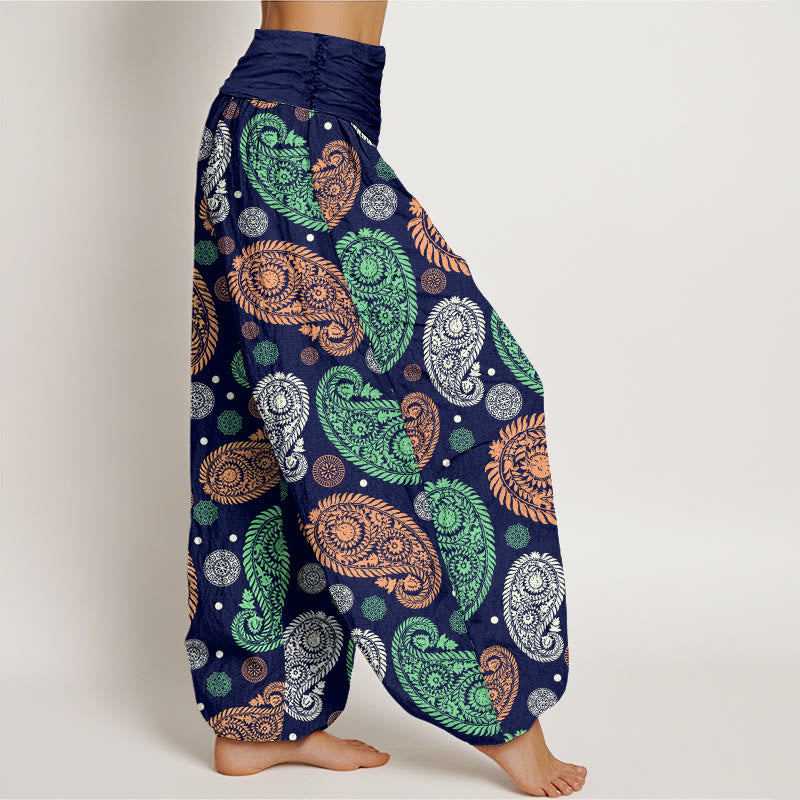 Buddha Stones Cotton Cashew Flower Leaf Vines Sunflowers Pattern Women's Elastic Waist Harem Pants - image 9