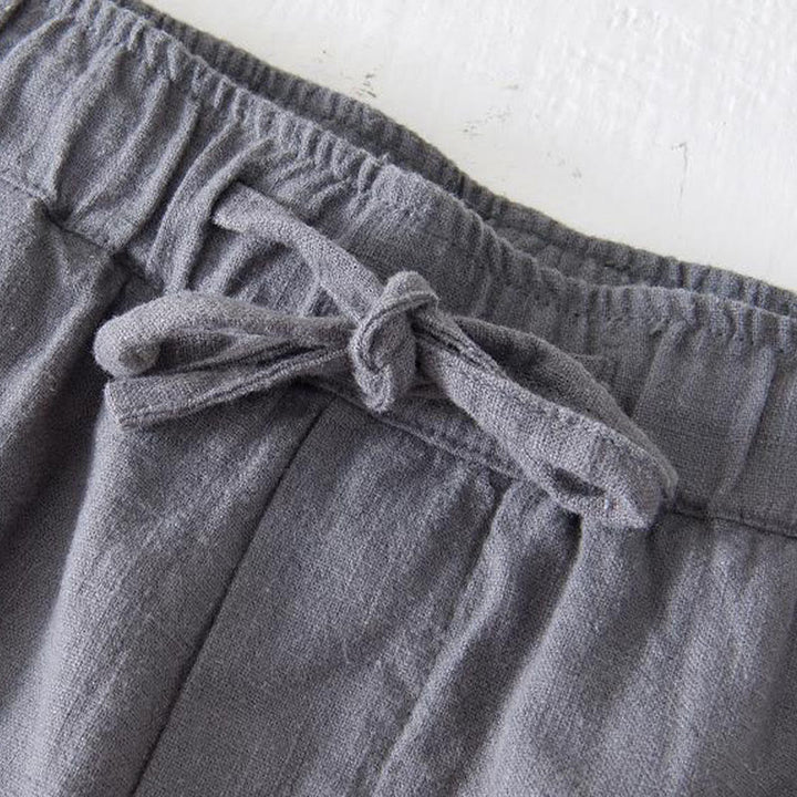 Buddha Stones Summer Solid Color Drawstring Elastic Waist Men's Cotton Linen Shorts With Pockets - image 17