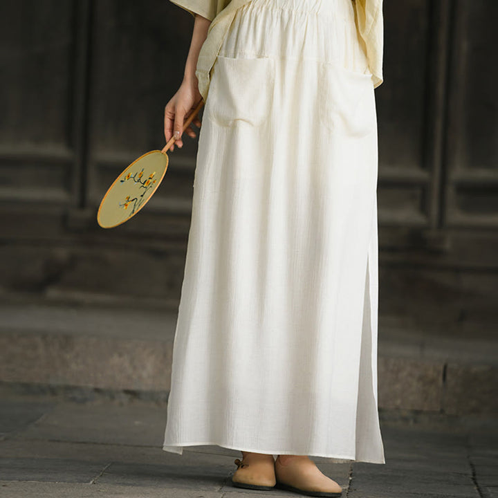 Buddha Stones Solid Color Hem Slit Design Women's Skirt Pants With Pockets - image 6