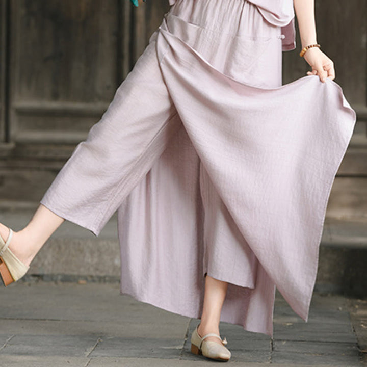 Buddha Stones Solid Color Hem Slit Design Women's Skirt Pants With Pockets - image 13