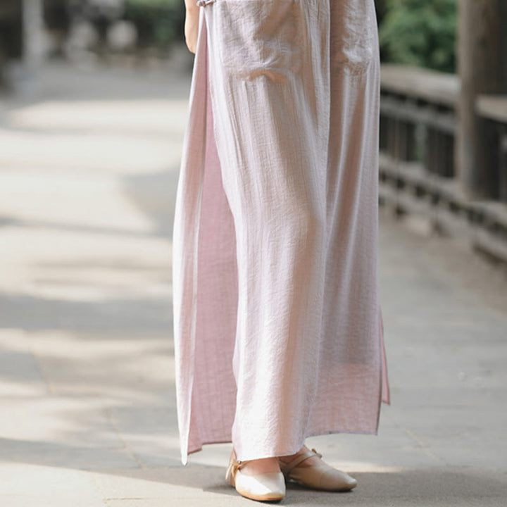 Buddha Stones Solid Color Hem Slit Design Women's Skirt Pants With Pockets - image 19