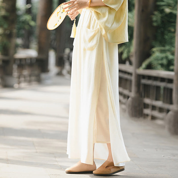 Buddha Stones Solid Color Hem Slit Design Women's Skirt Pants With Pockets - image 2