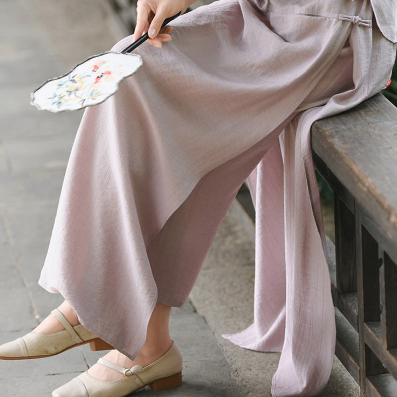 Buddha Stones Solid Color Hem Slit Design Women's Skirt Pants With Pockets - image 20