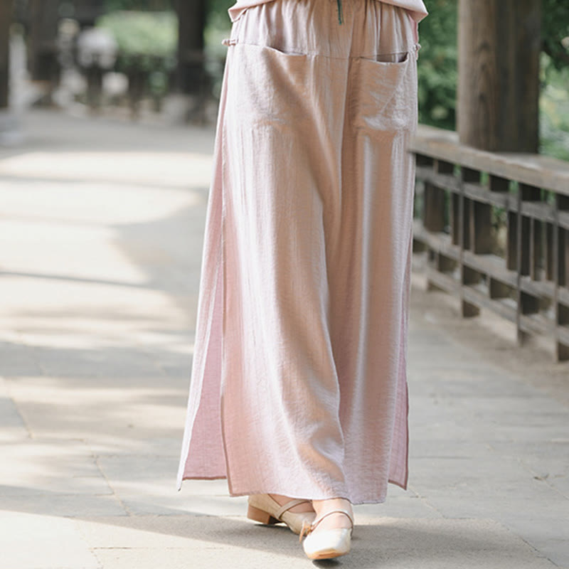 Buddha Stones Solid Color Hem Slit Design Women's Skirt Pants With Pockets - image 14