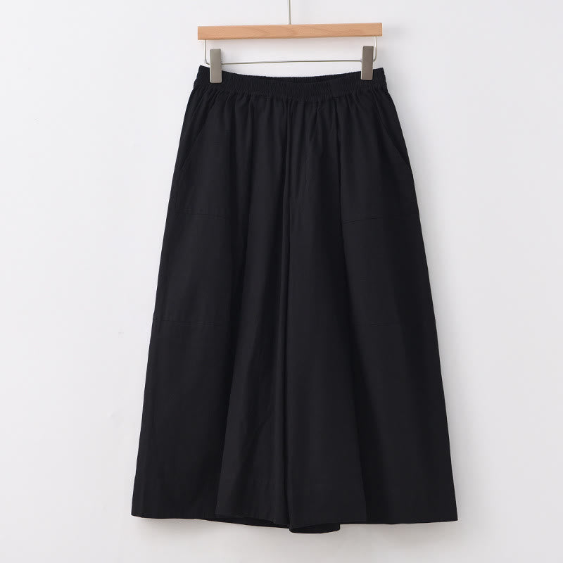 Buddha Stones Casual Plain Cotton High Waist Women's Wide Leg Capri Cropped Pants With Pockets - Black - US8-10，UK/AU12-14，EU40-42 (2XL) - image 20