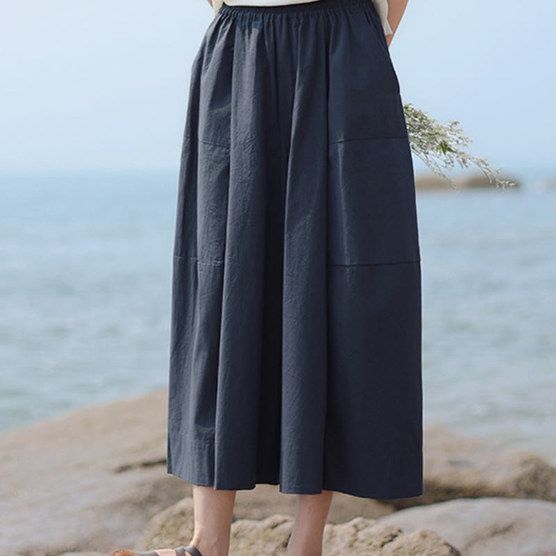 Buddha Stones Casual Plain Cotton High Waist Women's Wide Leg Capri Cropped Pants With Pockets - image 4