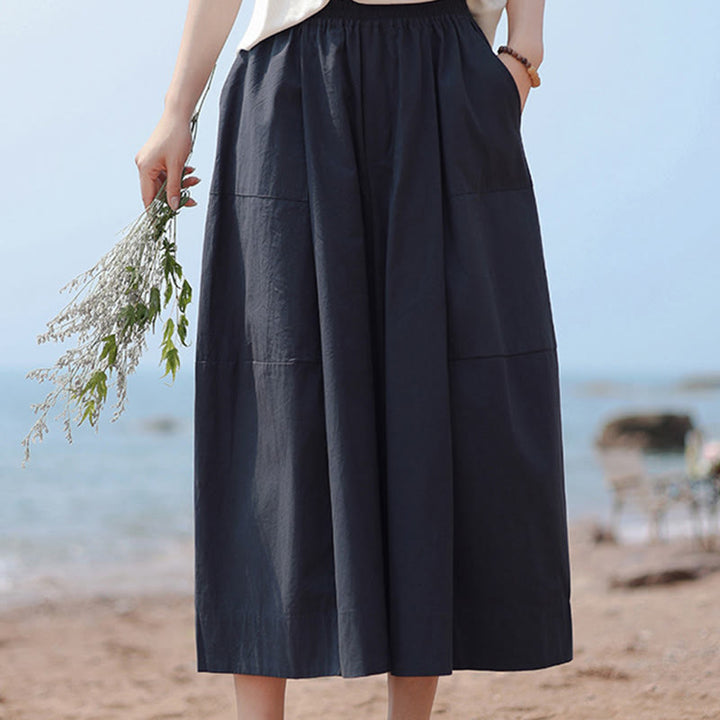 Buddha Stones Casual Plain Cotton High Waist Women's Wide Leg Capri Cropped Pants With Pockets - image 3
