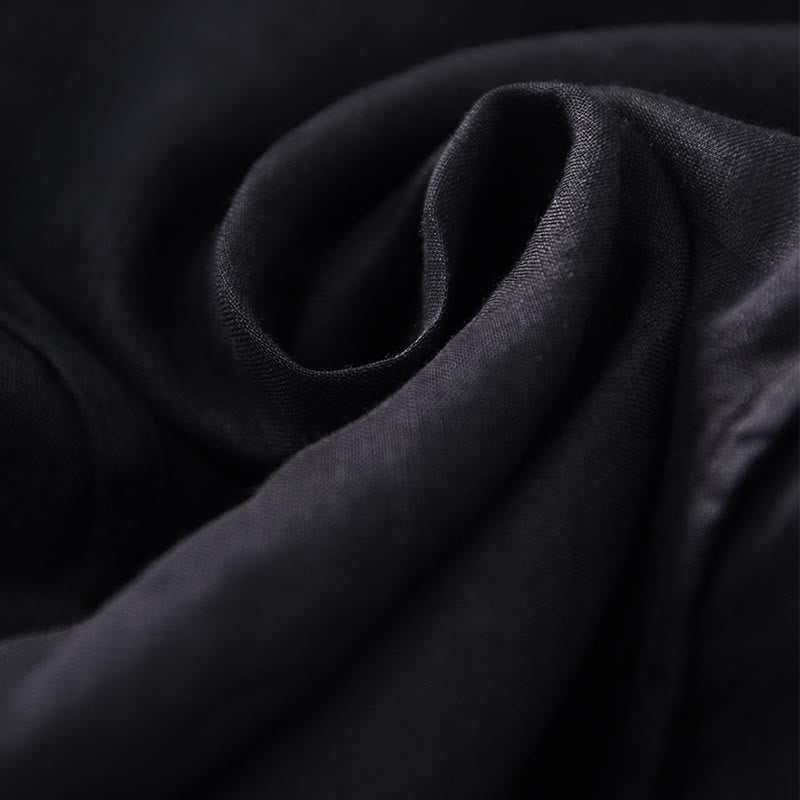 Buddha Stones Plain Irregular Hem Short Sleeve Cotton Linen Maxi Dress - image 11