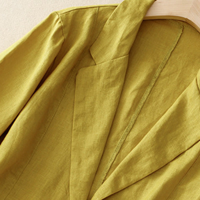 Buddha Stones Women's Three Quarter Sleeve Button Cotton Small Suit Jacket With Pockets - image 7