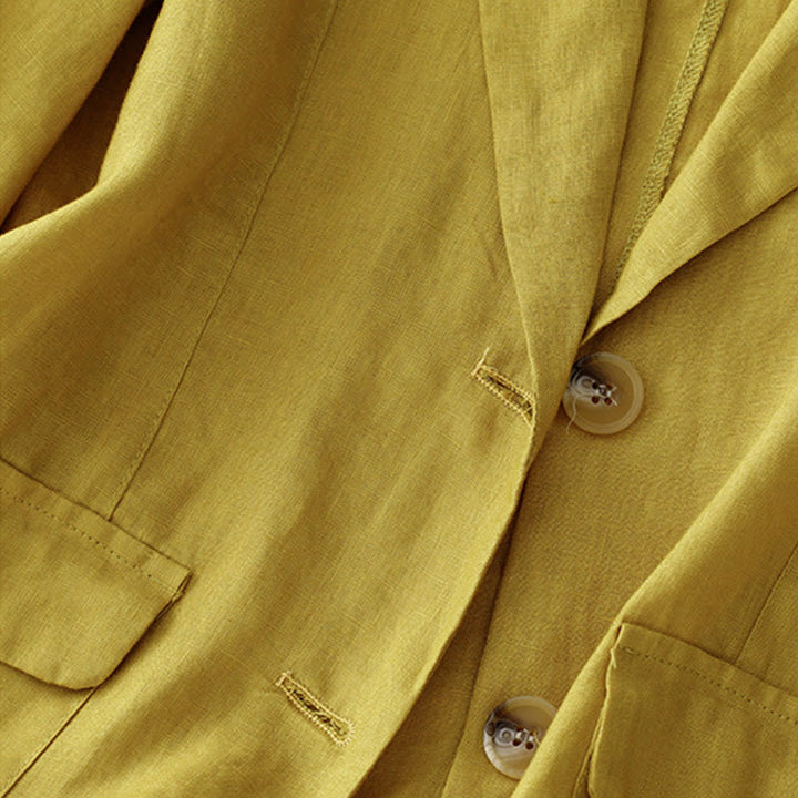 Buddha Stones Women's Three Quarter Sleeve Button Cotton Small Suit Jacket With Pockets - image 10