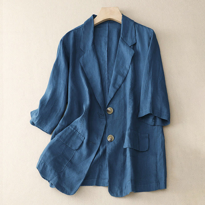 Buddha Stones Women's Three Quarter Sleeve Button Cotton Small Suit Jacket With Pockets - SteelBlue - US8-10，UK/AU12-14，EU40-42 (2XL) - image 12