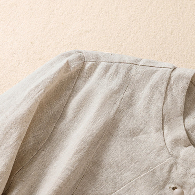 Buddha Stones Women's Cotton Linen Stand Collar Long Sleeve Shirt With Pockets - image 6