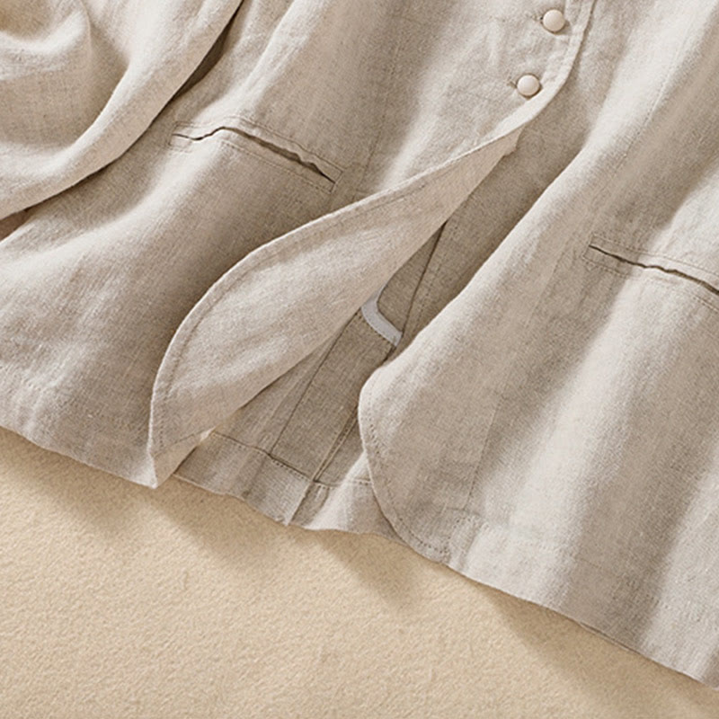 Buddha Stones Women's Cotton Linen Stand Collar Long Sleeve Jacket With Pockets - image 2