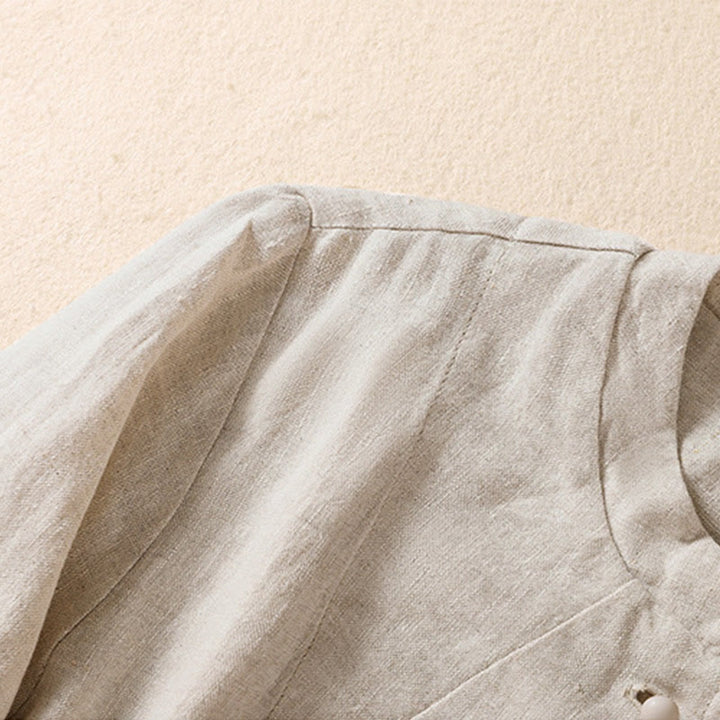 Buddha Stones Women's Cotton Linen Stand Collar Long Sleeve Jacket With Pockets - image 6