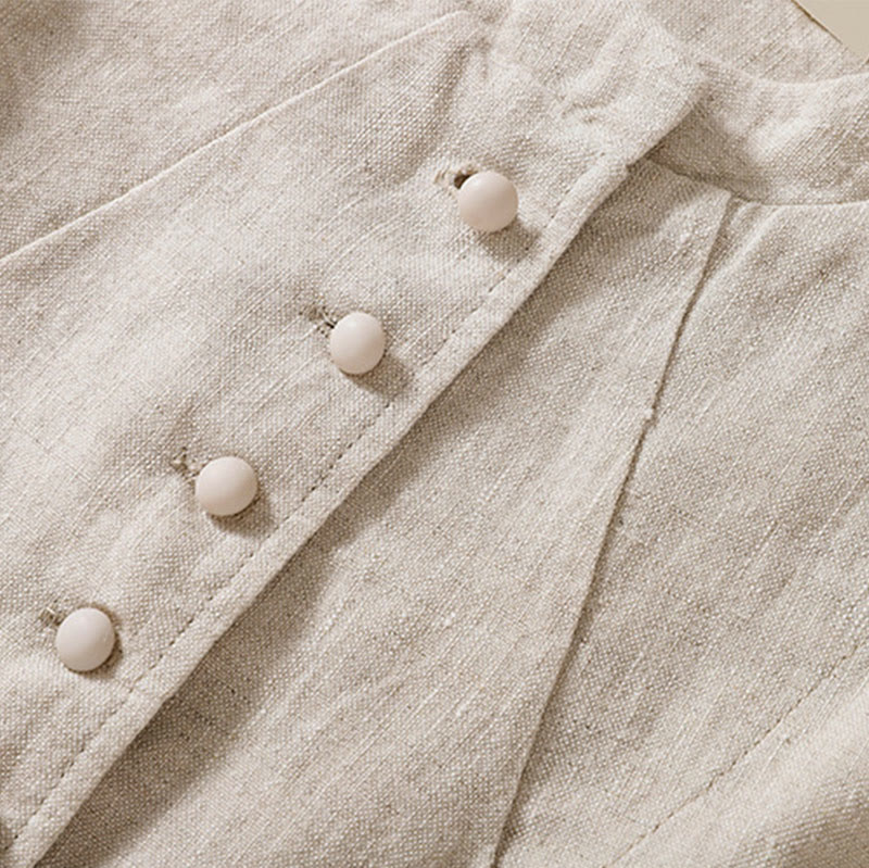 Buddha Stones Women's Cotton Linen Stand Collar Long Sleeve Jacket With Pockets - image 10