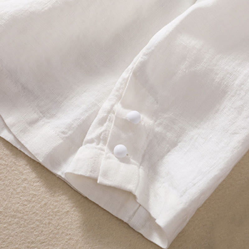 Buddha Stones Women's Cotton Linen Stand Collar Long Sleeve Jacket With Pockets - image 16