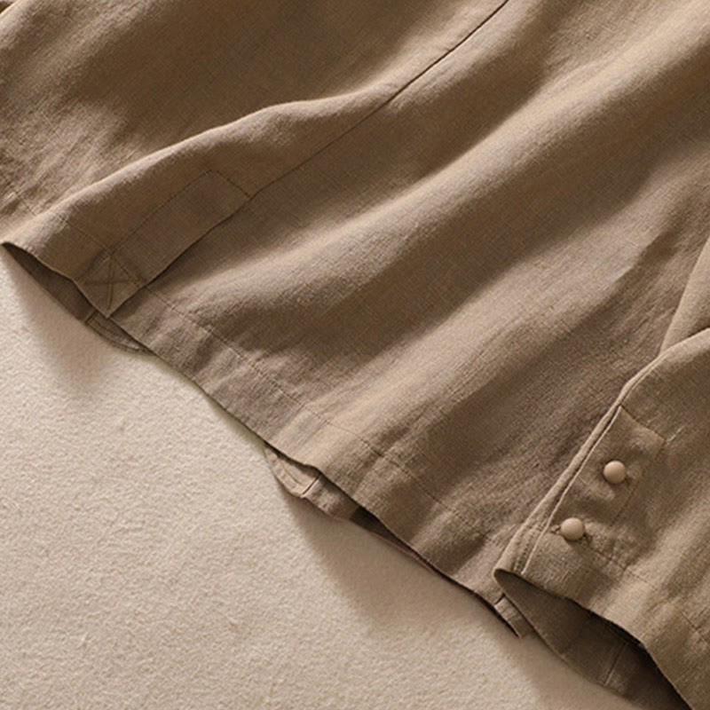 Buddha Stones Women's Cotton Linen Stand Collar Long Sleeve Jacket With Pockets - image 24