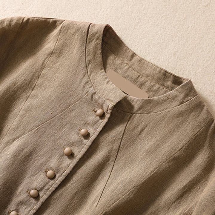 Buddha Stones Women's Cotton Linen Stand Collar Long Sleeve Jacket With Pockets - image 28