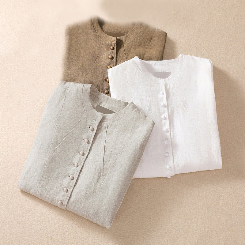 Buddha Stones Women's Cotton Linen Stand Collar Long Sleeve Jacket With Pockets - image 31