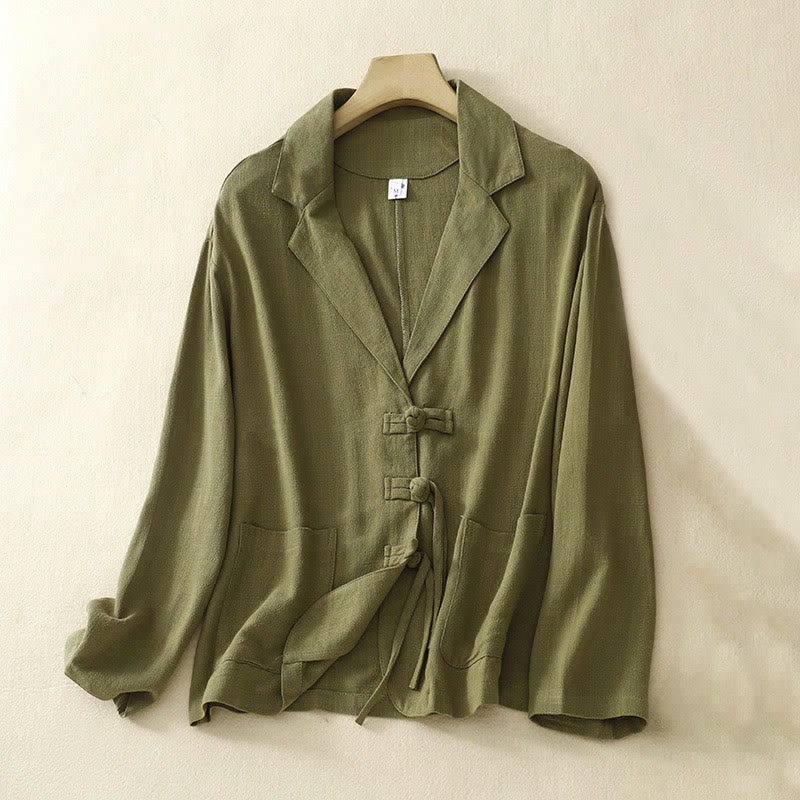 Buddha Stones Women's Cotton Linen Frog-Button Long Sleeve Jacket With Pockets - Olive - US12，UK/AU16，EU44 (2XL) - image 5