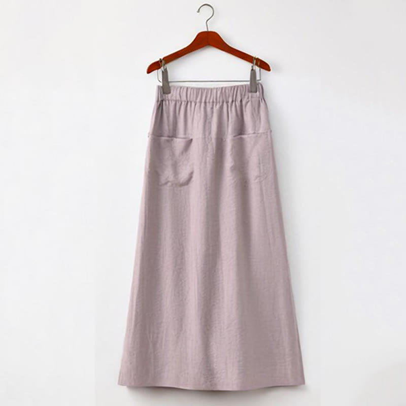 Buddha Stones 2Pcs Buttons Short Sleeve Shirt Top Skirt With Pockets Meditation Cotton Women's Set - image 12