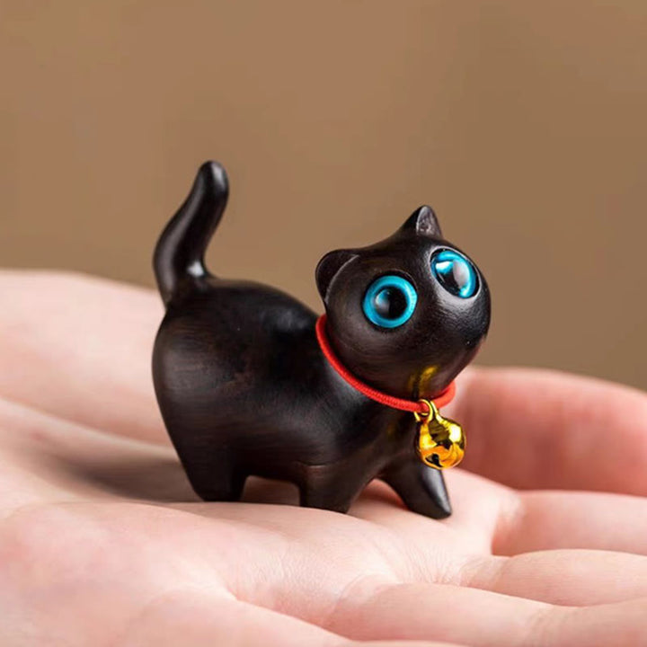 Buddha Stones Green Sandalwood Small Leaf Red Sandalwood Cute Cat Animals Soothing Peace Decoration - Ebony Wood Cute Cat - image 27