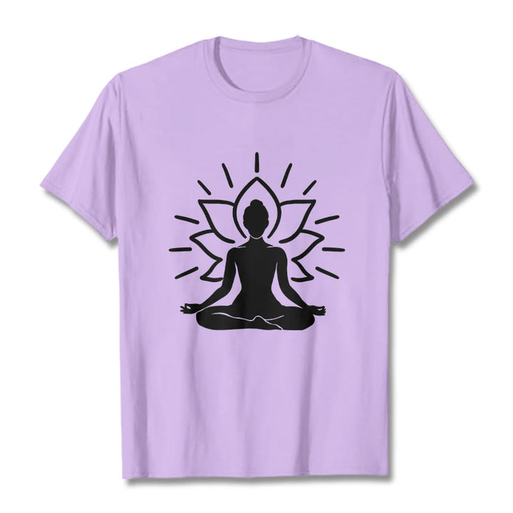 Buddha Stones Casual Meditative Figure Lotus Pattern Tee T-shirt - Plum - 2XL - image 17