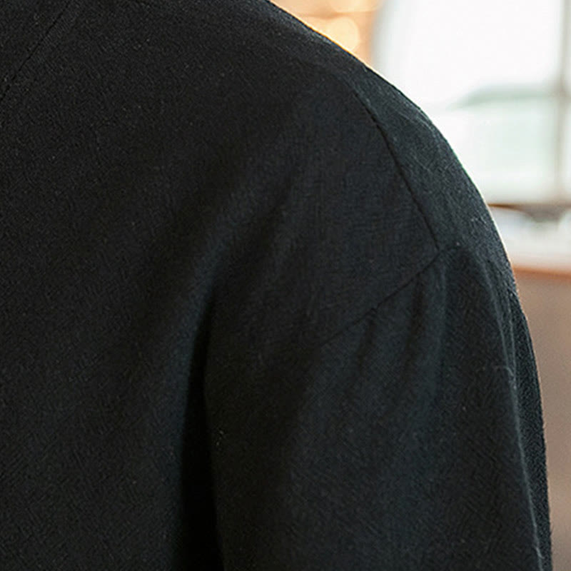 Buddha Stones Lace-Up Design Jacket Cotton Linen Men's Three Quarter Sleeve Kimono With Pockets - image 19