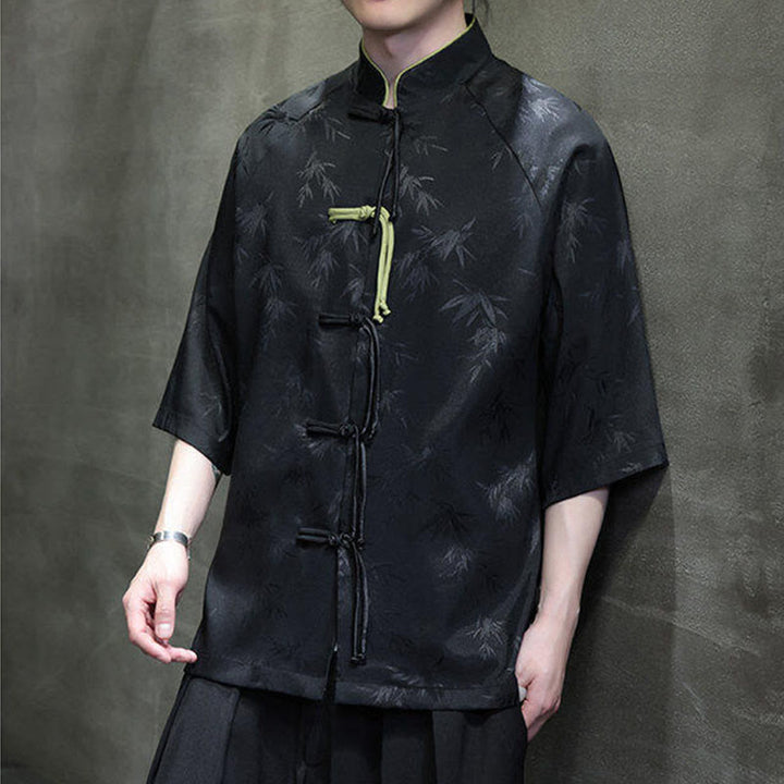 Buddha Stones Jacquard Bamboo Three Quarter Sleeve Frog-Button Tang Suit Men's Cotton Shirt - image 3