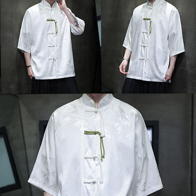 Buddha Stones Jacquard Bamboo Three Quarter Sleeve Frog-Button Tang Suit Men's Cotton Shirt - image 14